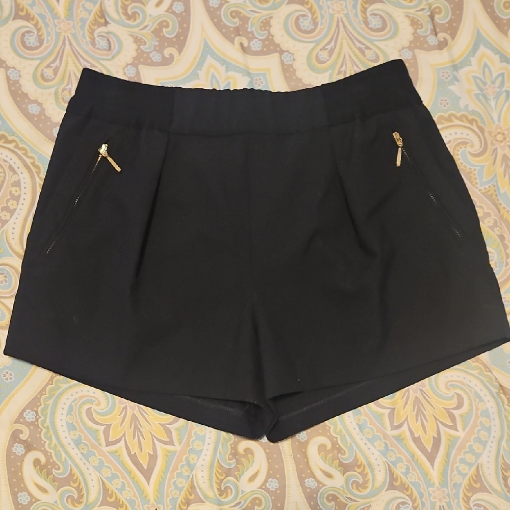 Zara Black High Waist Shorts with Gold Zippers